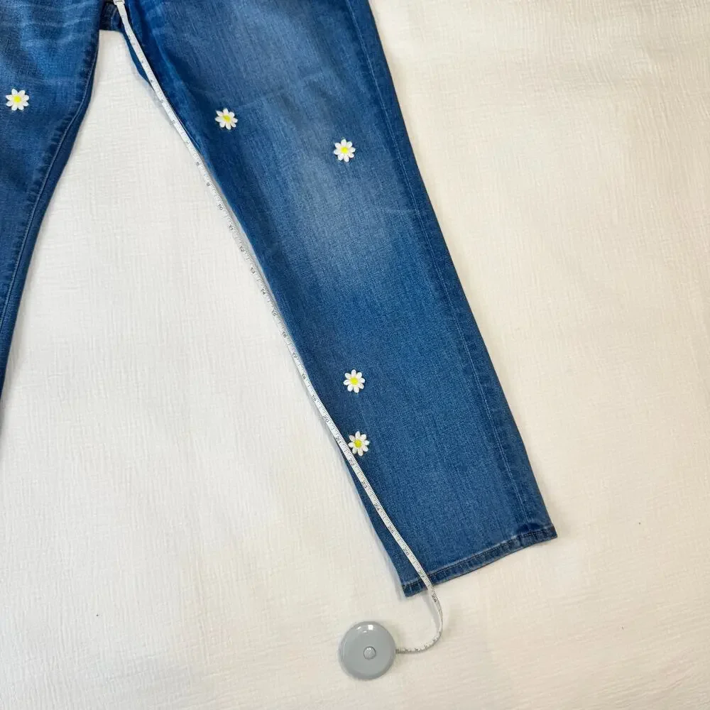 J.Crew Embroidered Boyfriend Jeans Women's 30 Daisy Floral Cottagecore Spring - Picture 6 of 16